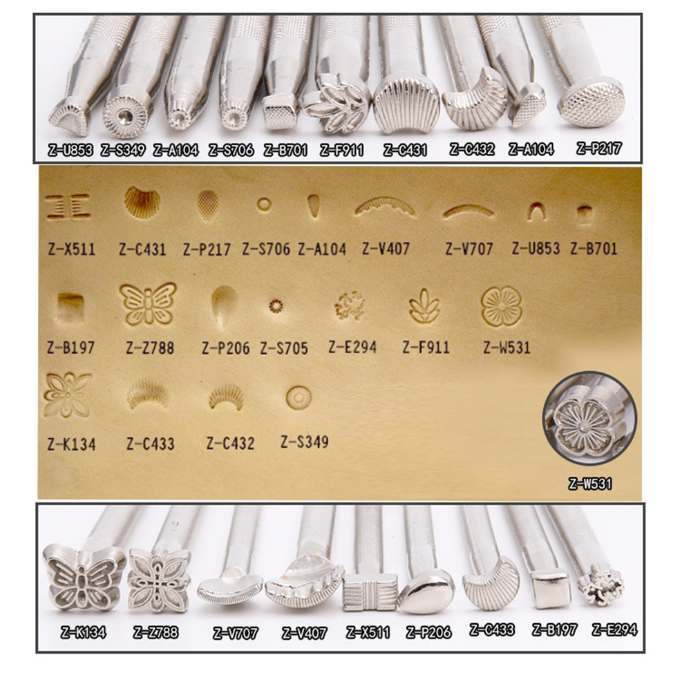Outil d'impression en cuir sculpté, poinçon d'impression d'estampage en cuir, outils de gravure en cuir, ensemble d'outils d'impression en cuir artisanal fait à la main, 20 pièces