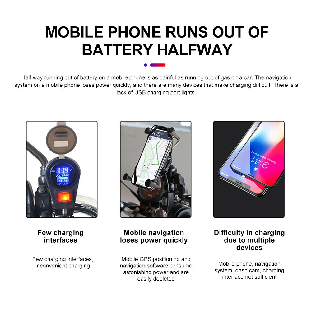 PD QC3.0-cargador celular rápido USB para motocicleta, conector de enchufe de puerto tipo C resistente al agua con voltímetro móvil, carga Digital