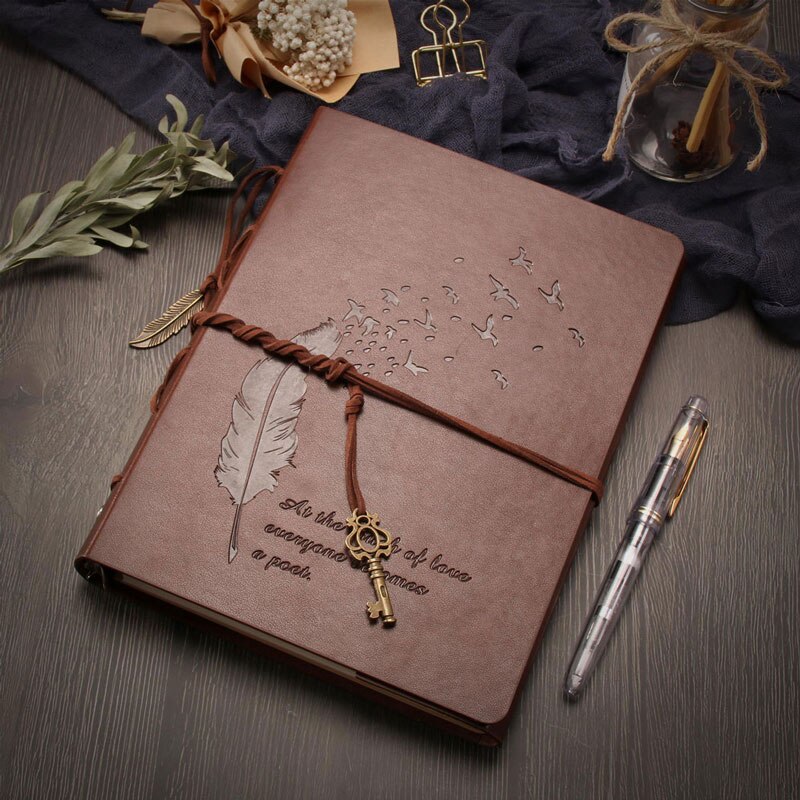 VEESUN-Cuaderno de cuero A5, Agenda, papeles y hojas sueltas, suministros escolares para estudiantes, Bloc de escritura de oficina: Quill Pen