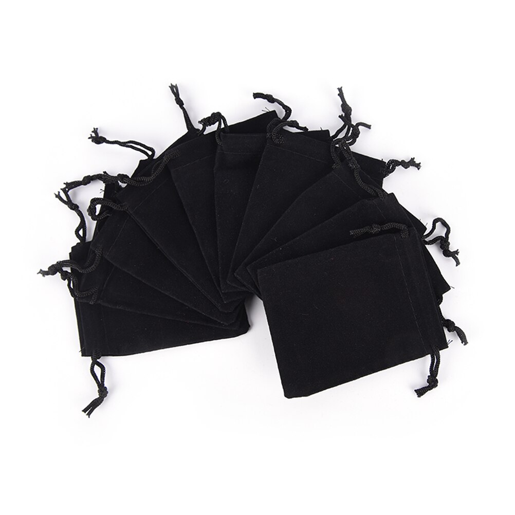 10 stk/parti fløjlstaske snørepose pakningsposer snøreposer 7*9cm: Sort