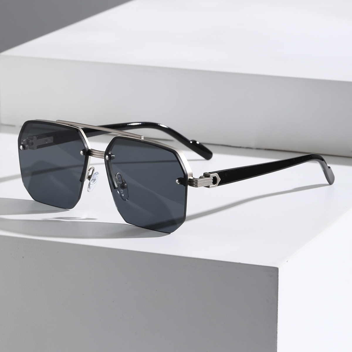 Herren Polarisierte Sonnenbrille aus Aluminium-Magnesium-Legierung, Punk-Sonnenbrille, Doppelbalken, Quadratische Sonnenbrille, UV400 Anglerbrille