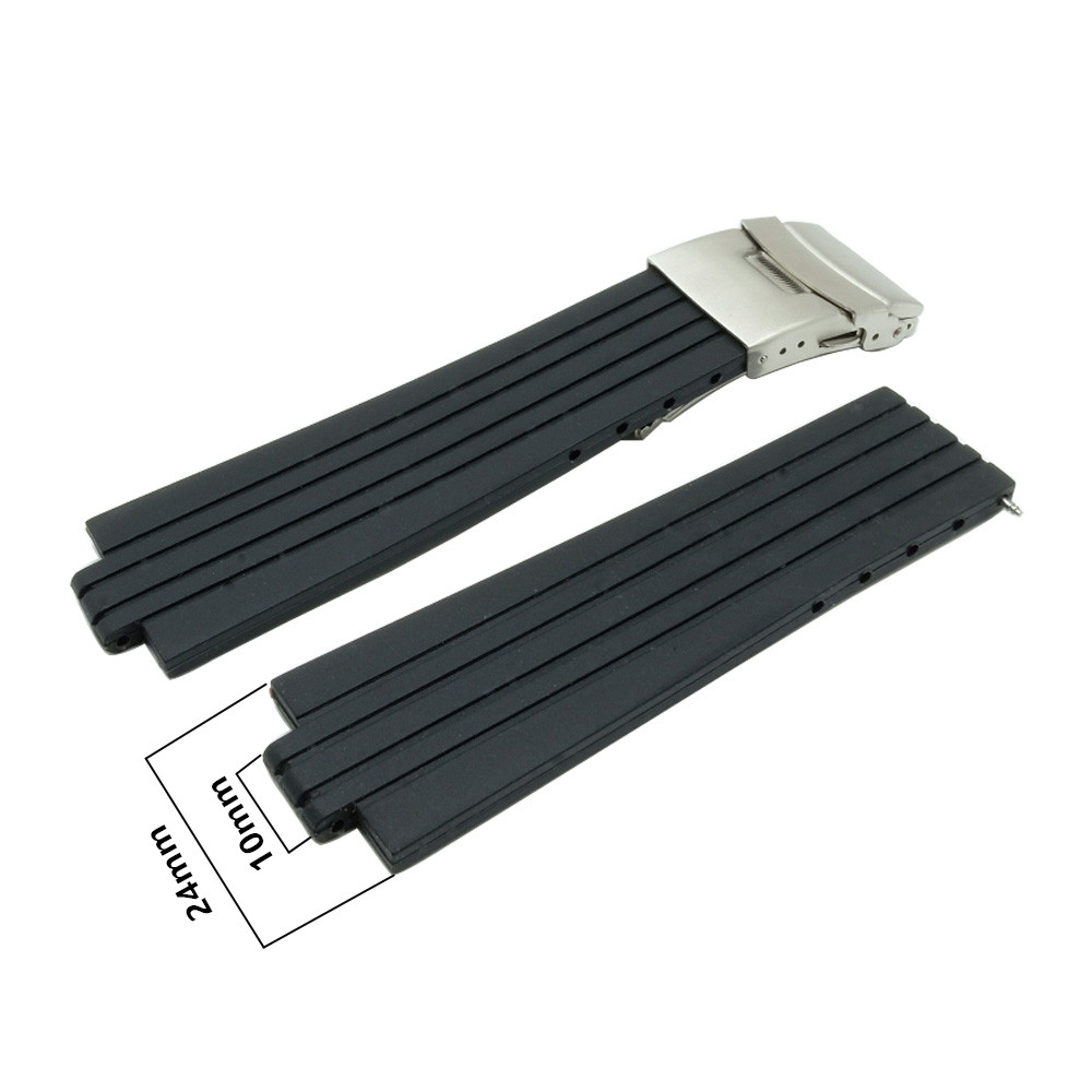 Silikone urrem til oris aquis urrem konveks rem rustfrit stål sikkerhedsspænde håndledsrem sort 24mm x 11mm