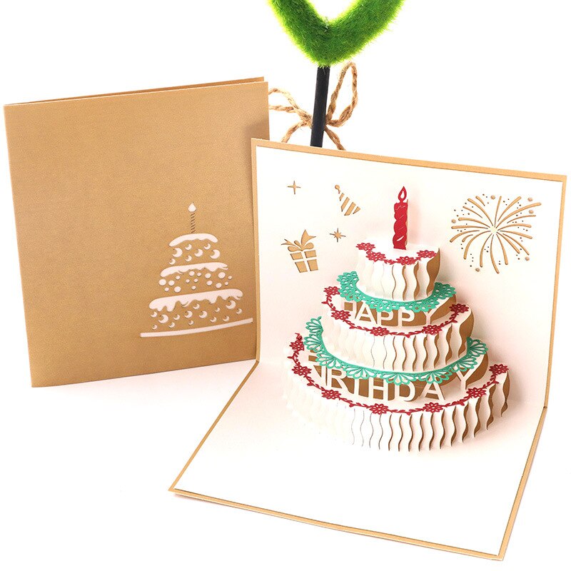 Cartes de joyeux anniversaire 3D avec musique, gâteau d&#39;anniversaire lumineux, cartes de vœux Pop-Up, avec enveloppe, pour fille