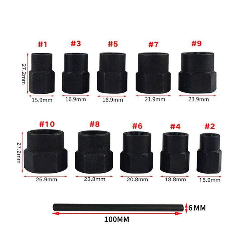 Nut Extractor Metric High Hardness Wear and Tear Nut Removal Tool Repair kit Home kit Tool 11PC/Set
