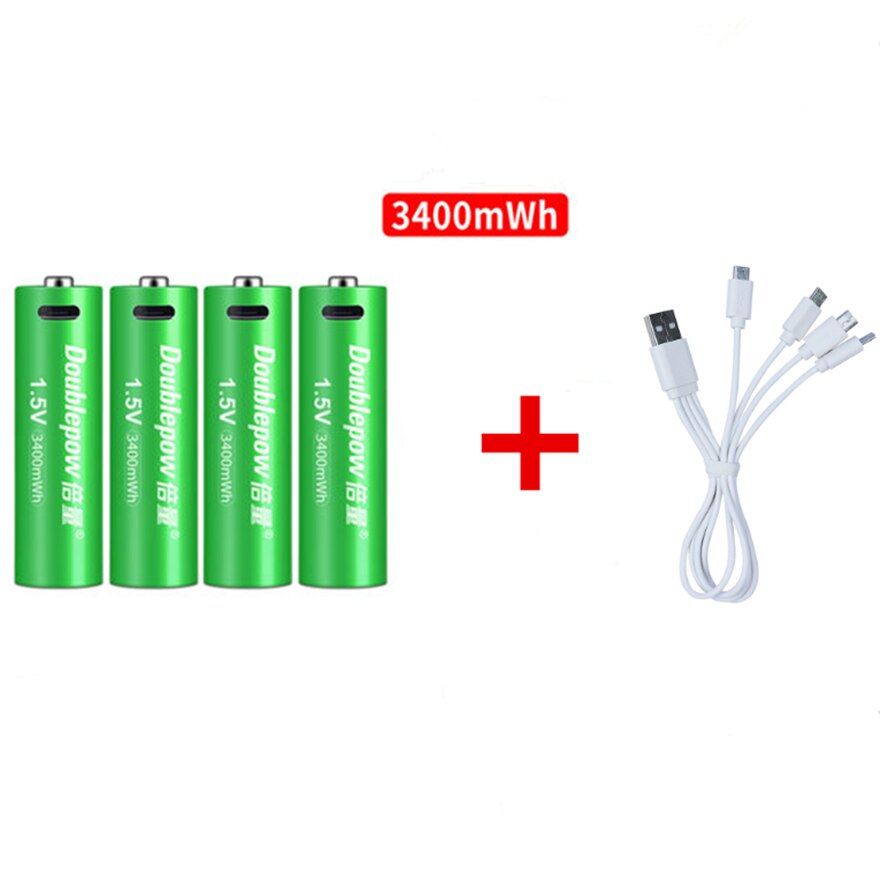1.5v 3400mWh AA rechargeable battery USB AA rechargeable lithium battery fast charging via Micro USB cable: 4PCS with USB cable