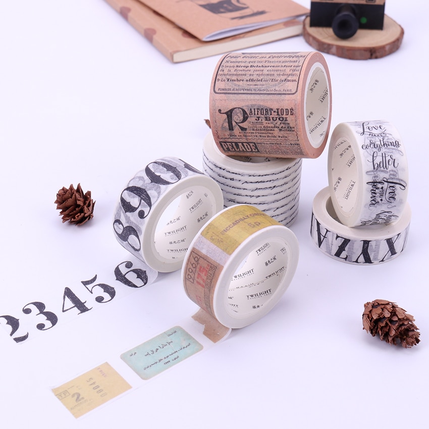 8M Retro English Letters Poster Sticker DIY Decorative Tape Adhesive Was Old Ticket Tape Label Sticker