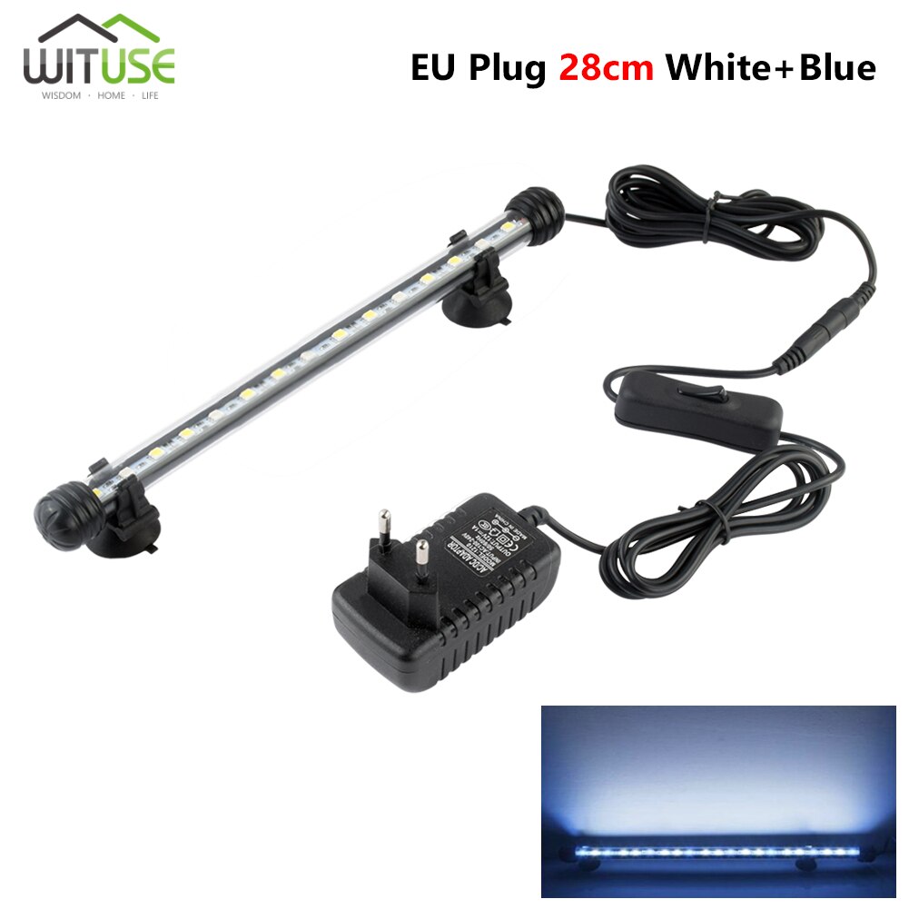 Waterproof LED Aquarium Lights Fish Tank Light Bar Blue/White 19/28/38/48CM Submersible Underwater Clip Lamp Aquatic Decor EU: 28cm EU