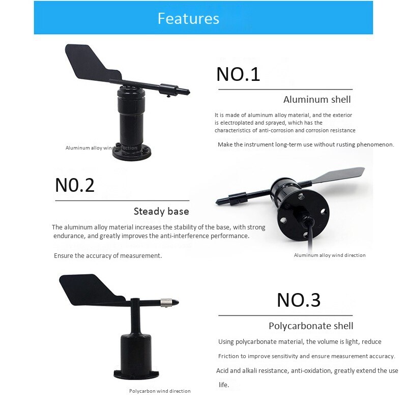 DC10-30V Wind Speed Sensor 4-20MA 8 Indication Direction Polycarbonate Wind Speed Sensor Anemometer Speed Measuring Tool