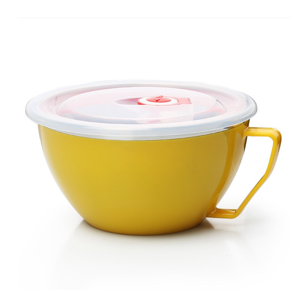 900ml Nudel Schüssel Mit Deckel Griff Edelstahl Kunststoff Dicht Lebensmittel Container Reis Suppe Schalen AI88: Gelb