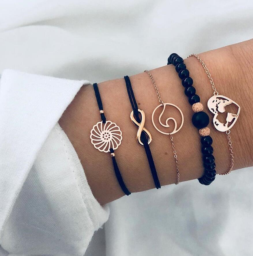 Docona 25 Stijl Bohemen Mode Zomer Armbanden Shell Star Hollow Geometrische Hollow Kaart Touw Bangles Vrouwen Dames Sieraden: 6921-gold