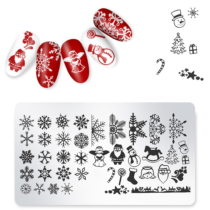 Kerst Nail Art Stempelen Platen Sneeuw Afbeelding Nail Stempel Plate Template Printing Manicure Stencil Gereedschap