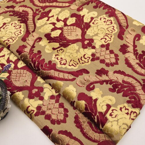 Brede 57 cm dikke europese stoffen bank jacquard gesneden pool fluwelen stof voor kussen kussen gordijn doe-het-zelf materiaal: Wijnrood