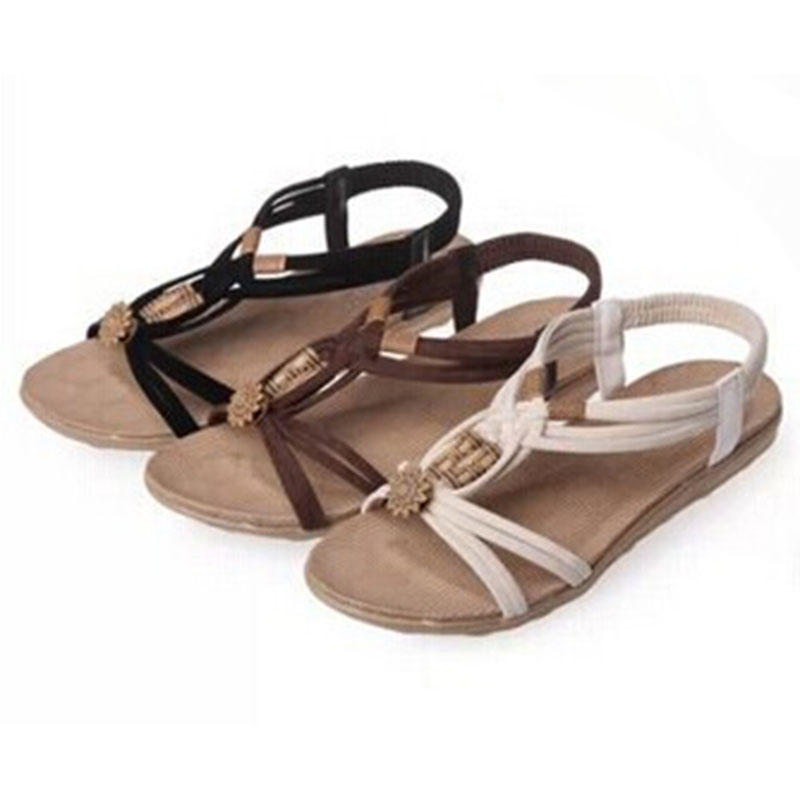 Femme sandales été femme chaussures tongs femme plage chaussures gladiateur perles sandales dame talon bas sandales chaussures