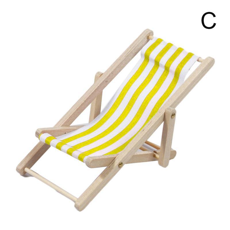 Mini stripe beach lounge chair 1:12 dukkehus simuleringsmodel play house legetøj mini foldbar strandstol diy decor gril legetøj Grandado