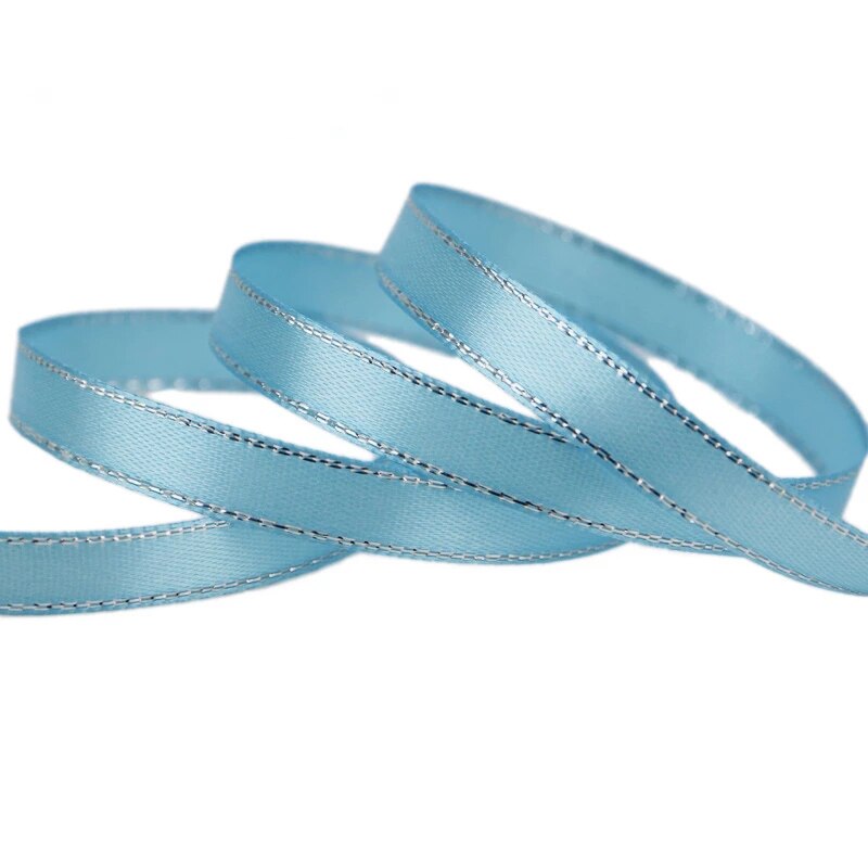 (25 yards/lot ) 10mm förpackningsband för satinband i vit silverkant