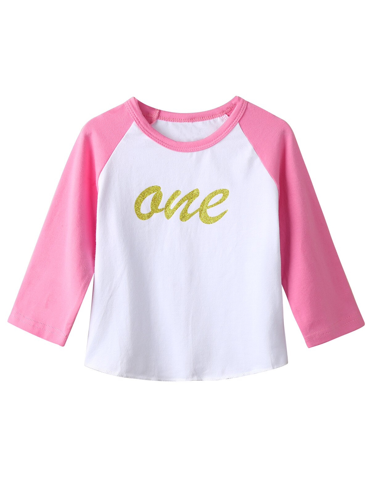 Ropa Infantil para bebés, camiseta a la para niñas, mangas raglán de cumpleaños, estampado de letra brillante, Tops de camisa de bloque de Color suave de algodón