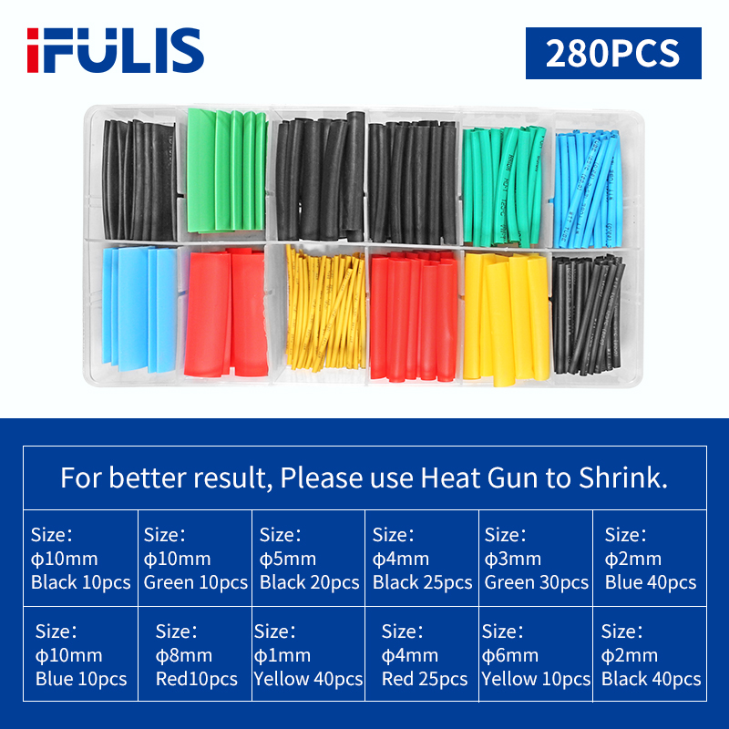 Tubes thermorétractables pour isolation, 800/780/580 pièces, gaine rétractable pour câble de voiture 2:1, plusieurs couleurs: 280PCS (Box)