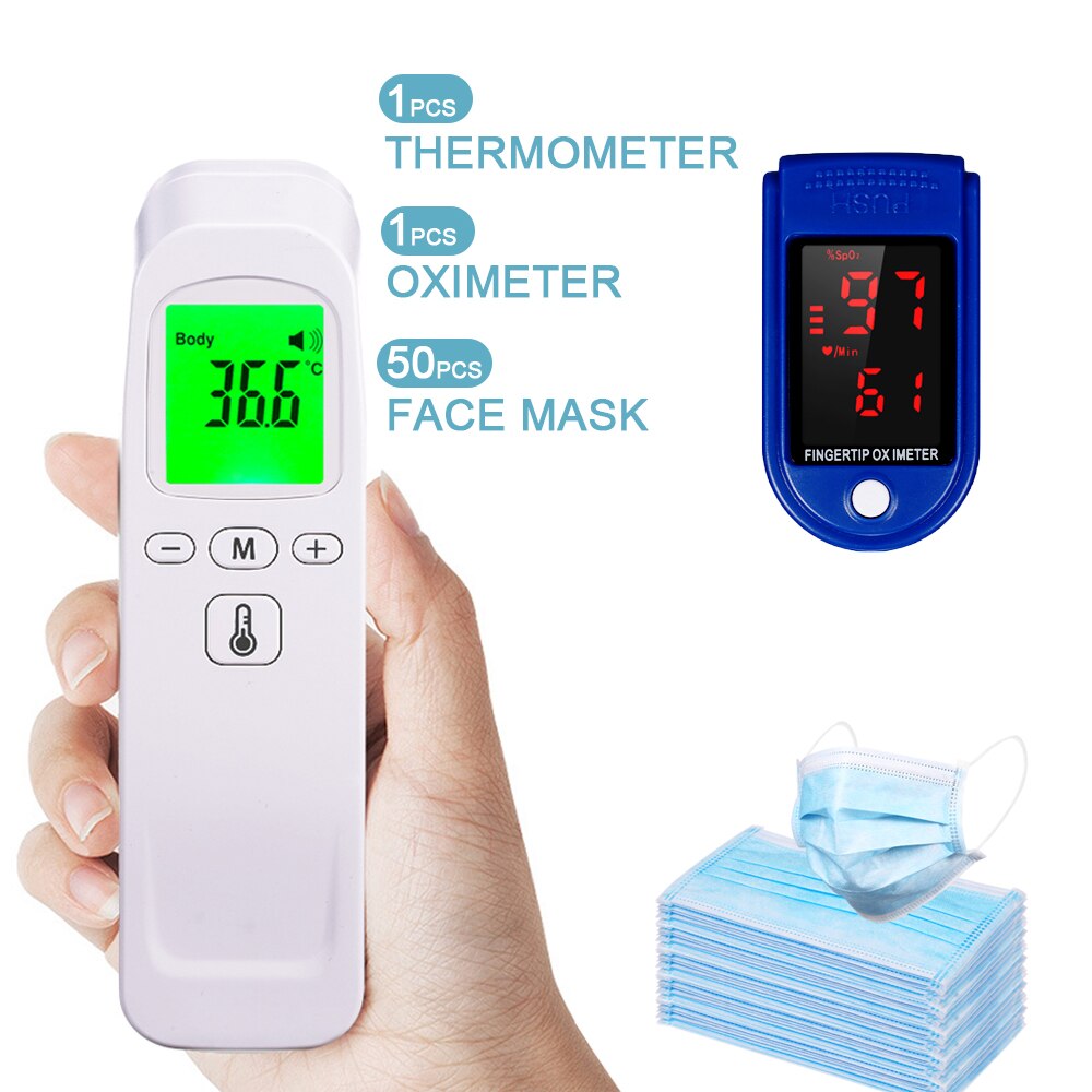 Portable Blood Oxygen Finger Pulse Digital Fingertip Oximeter Oxygen Saturation Meter Finger Monitor Oximetro + thermometer: C-MD316