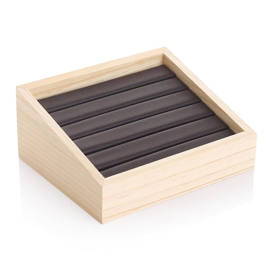 Bambus fløjl smykker display bakke ring æske øreringe halskæde armbånd vedhæng display organisator smykker opbevaring: Ringbakke brun pu