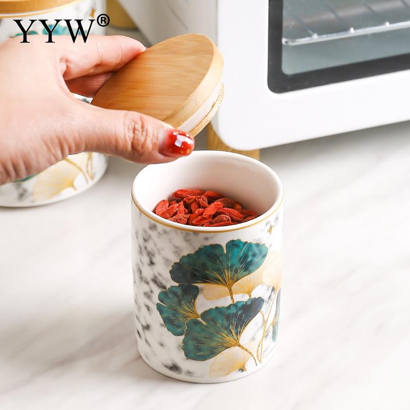 Latas herméticas de cerámica, latas de café nórdicas con tapa de madera, cajas de almacenamiento de fruta seca comida, accesorios de cocina, latas de almacenamiento