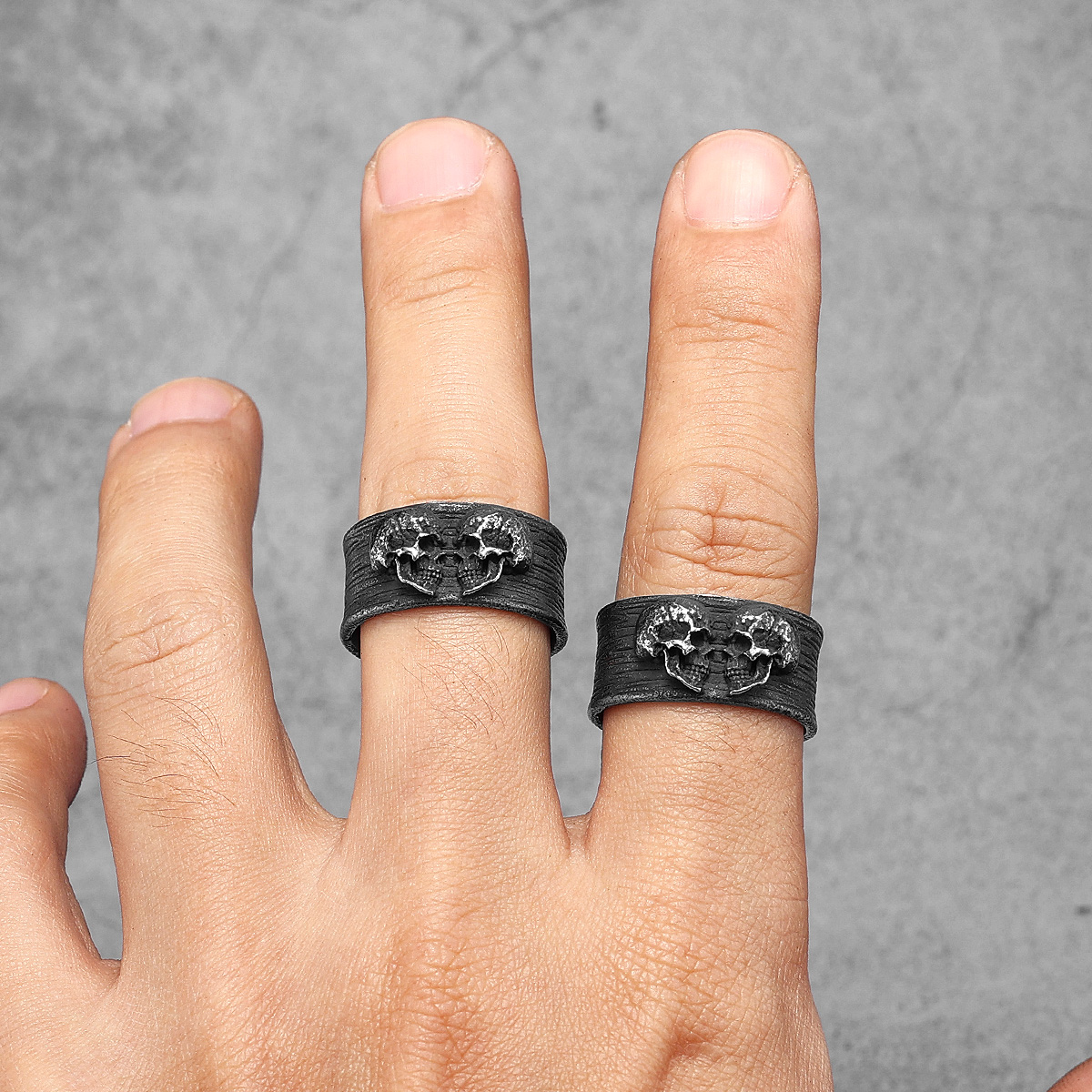 Anillos de pareja de calaveras gemelas para hombre, joyería de acero inoxidable para mujer, Punk, gótico, Rock, Vintage, negro, accesorios de , al por mayor