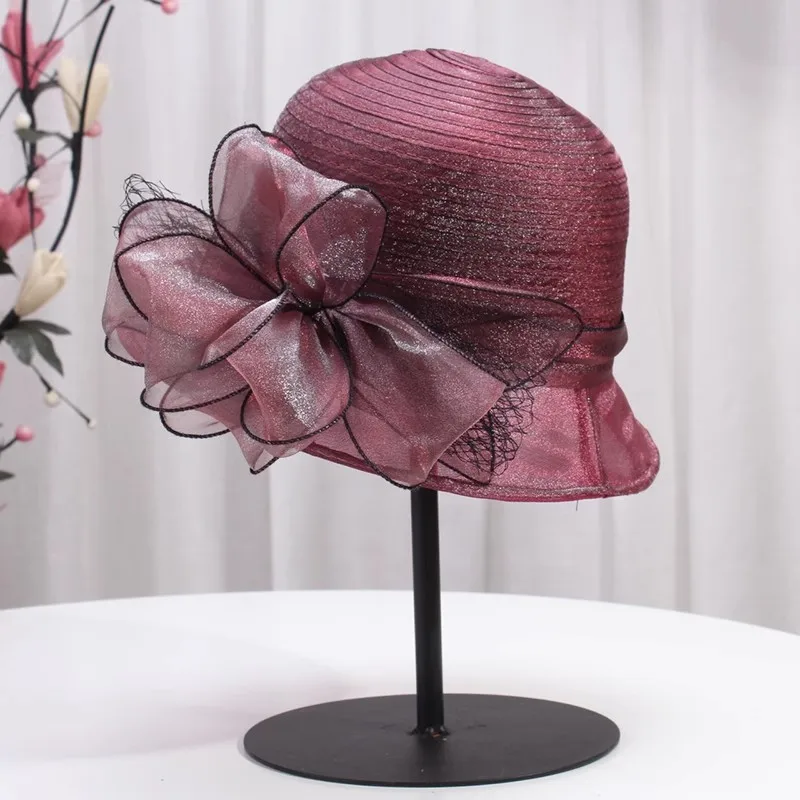 Kvinders hatte med sløjfe, bred skygge, kentucky derby fedora, sommersolhat til kvinder: Rød