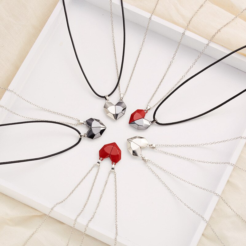 2 Pcs/Set Heart Couple Magnetic Necklace For Women Paired Pendants Chain Lover Girls Party Choker Valentine&#39;s Day Jewelry