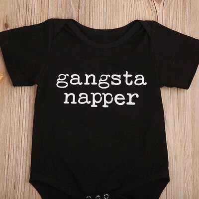 Gangsta Napper Katoen Baby Baby Boy Romper Zwarte Korte Mouw Jumpsuit Kleding Outfits Sunsuit Ondersteuning