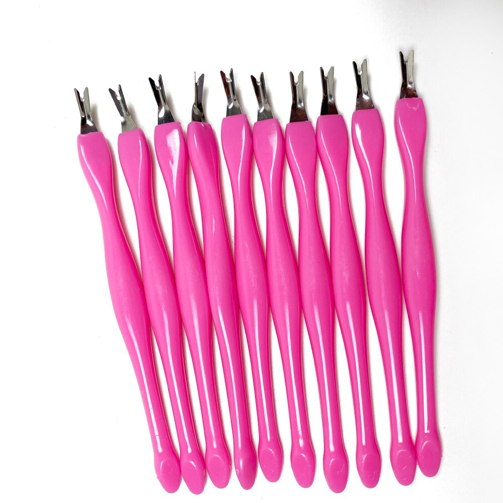 5pcs/lot Cuticle Pusher Stainless Steel dead skin Nail Art Fork For Trim Dead Skin Fork Nipper Pusher Trimmer Cuticle Remover: pink