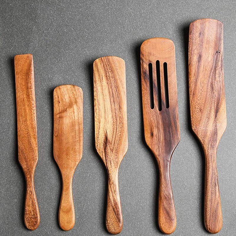 Cooking Spatula Wooden Spurtles Salad Stirring Drain Shovel Sauce Omelette Spatula Frying Spatulas Kitchenware Kitchen Tools Set