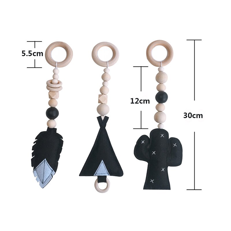 Nordic Baby Gym Spelen Kwekerij Zintuiglijke Ring-Pull Bijtring Speelgoed Baby Rammelaar Speelgoed Voor 0-12 Maanden Houten kralen Hanger Speelgoed Room Decor