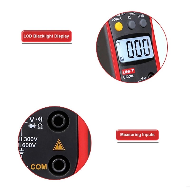 UNI-T Digital Clamp Meter DC AC voltage AC current Resistance tester Diode test LCD backlight UT200A UT200B UT200 UT201 UT202A