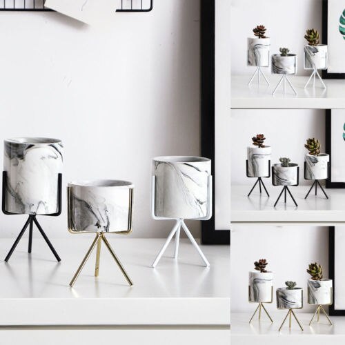 Creatieve Scandinavische Stijl Geometrische Ijzeren Rek Houder Metalen Stand met Keramische Planter Desktop