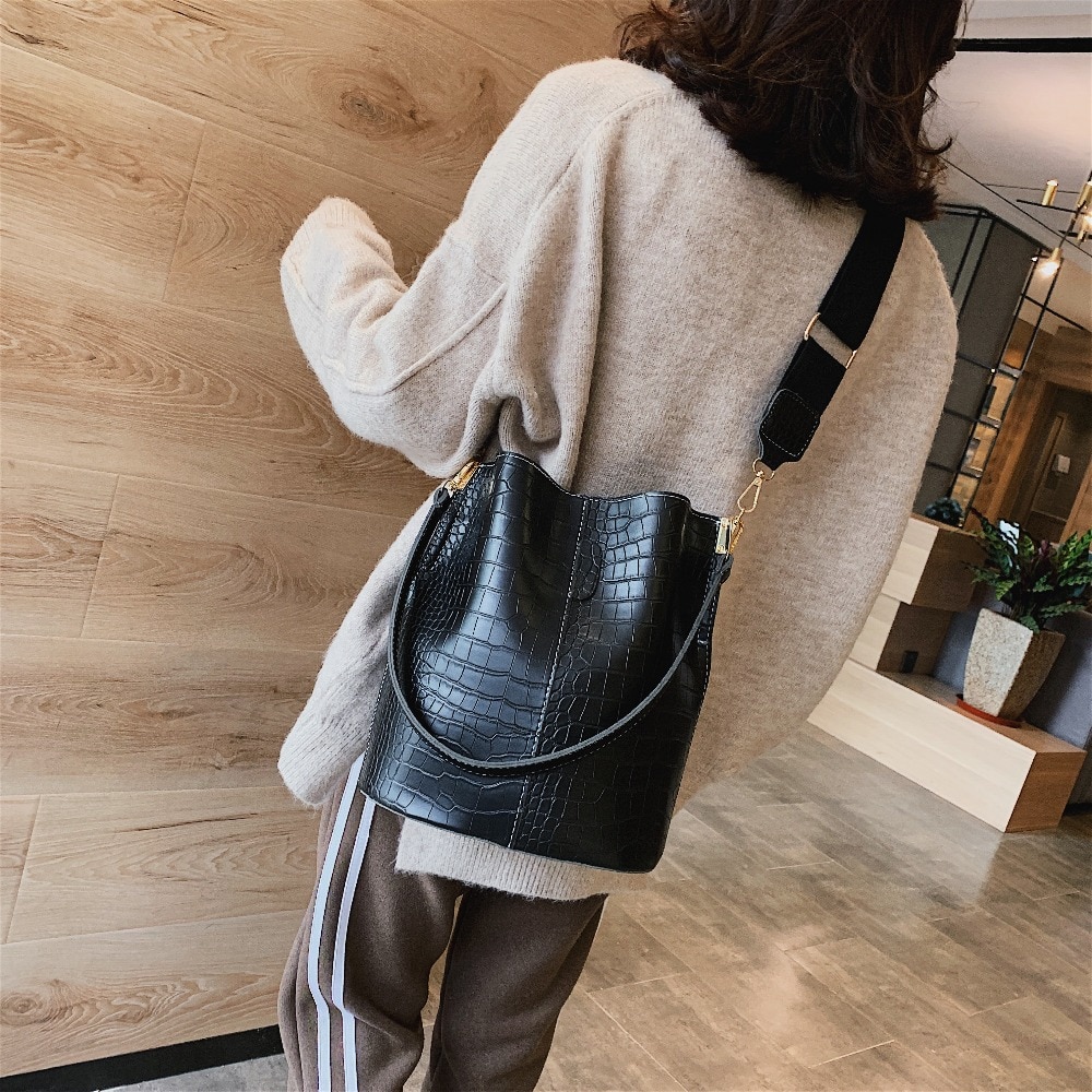 2019 nova bolsa de ombro moda senhoras bolsas e bolsas balde bolsas de couro do vintage padrão de pedra crossbody sacos para as mulheres