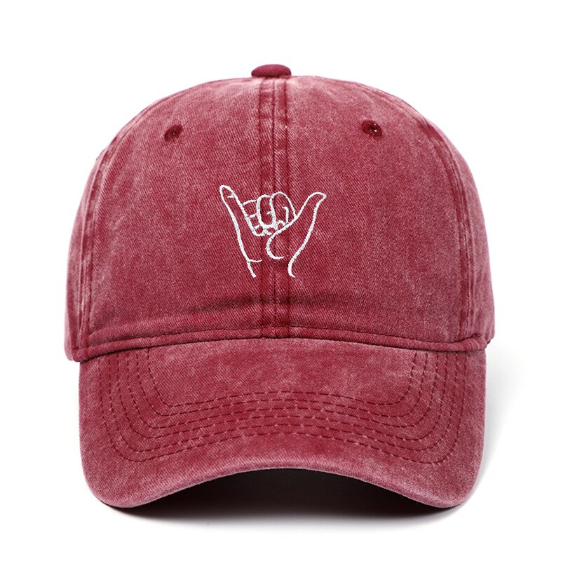 Hang losse honkbalpet geborduurd gewassen distressed dad pet shaka surfer hand aloha ongestructureerde verstelbare band achter hoed pet: Rood