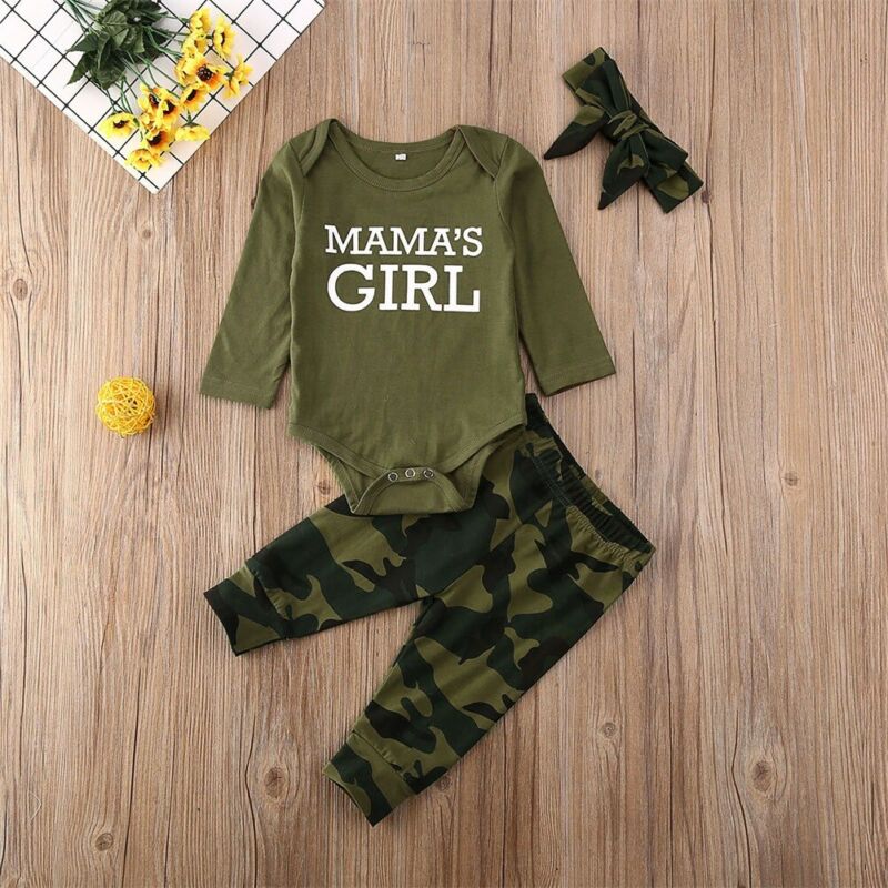 0-12M Baby MAMA'S JONGEN/MEISJE Romper Top Camo Broek Kleding 3 STUKS Katoenen Baby Kleding Set outfit