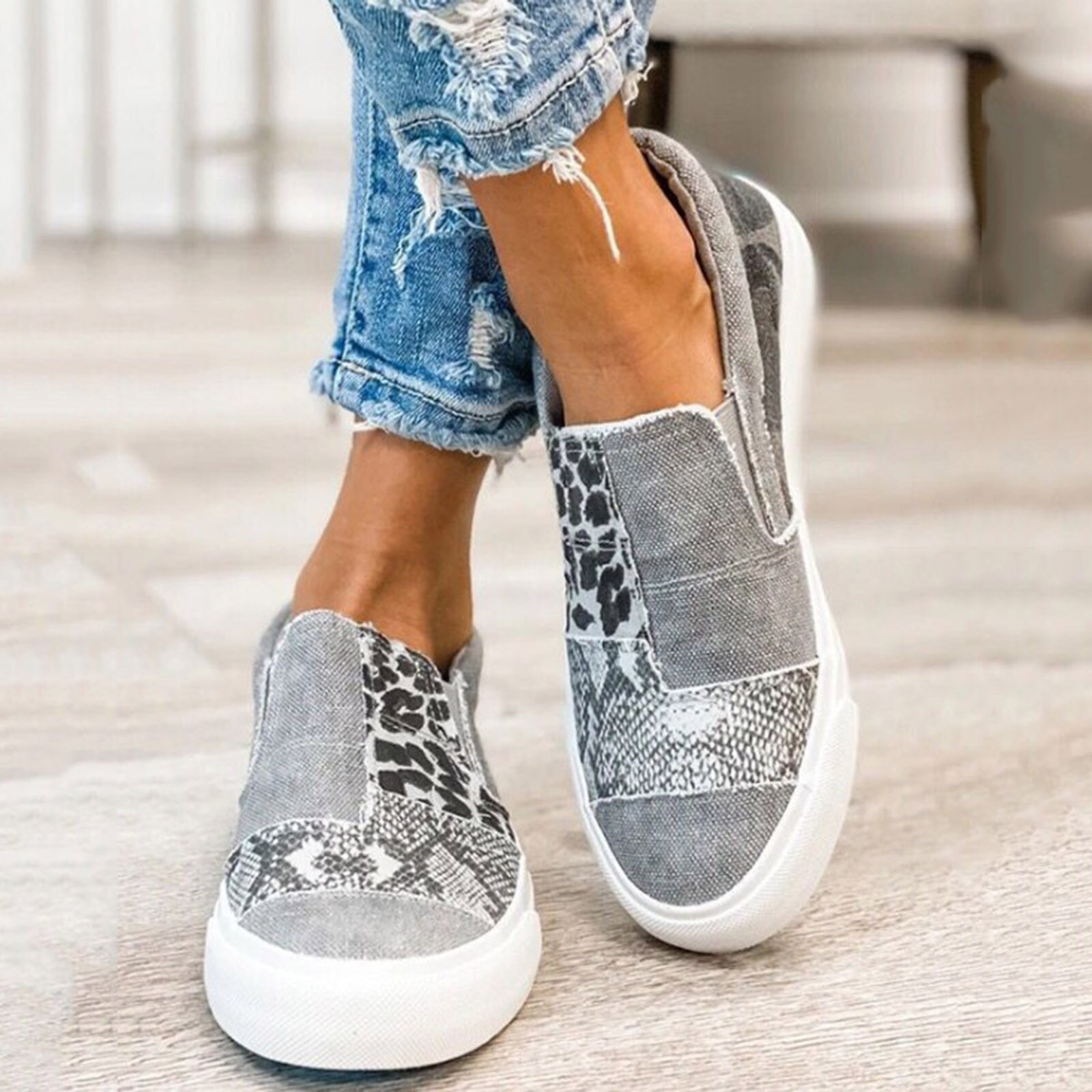 Baskets en toile de pour femmes, chaussures d'extérieur plates, grande taille,: GY / 40