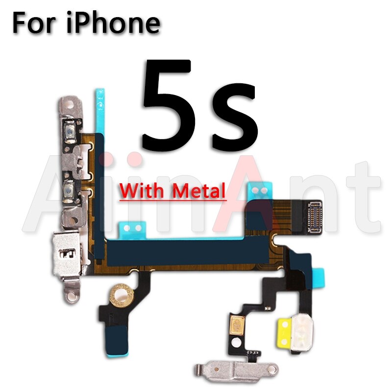 Aiinant original power flex til iphone 6 6s 7 8 plus 5 5s se mute & volume power-knapper nøgleafbryder flex kabel reparationsdele: Til iphone 5s