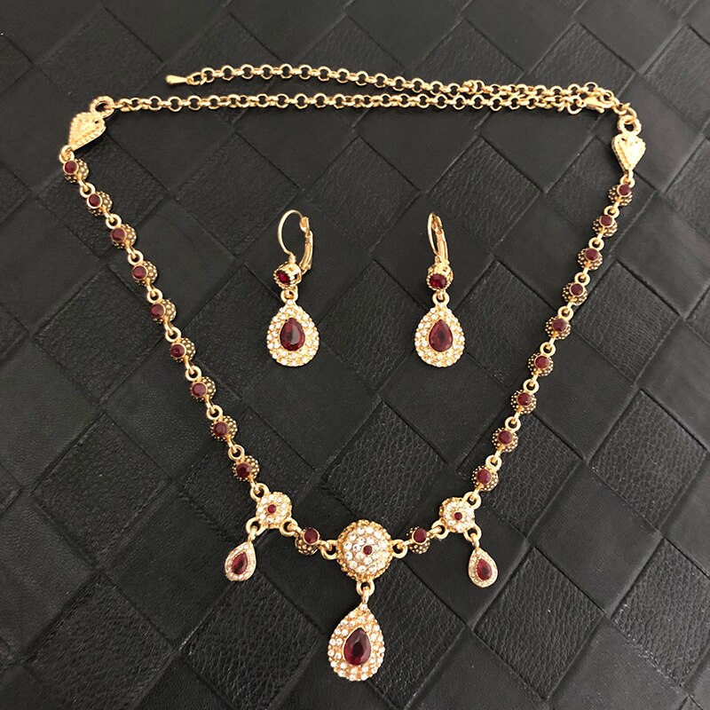 Algerijnse Handgemaakte Sieraden Kristal Bruiloft Haar Accessoires Metalen Hoofddeksel Sieraden Set Hoofd Ketting En Oorbellen Water Shape: Goud-kleur