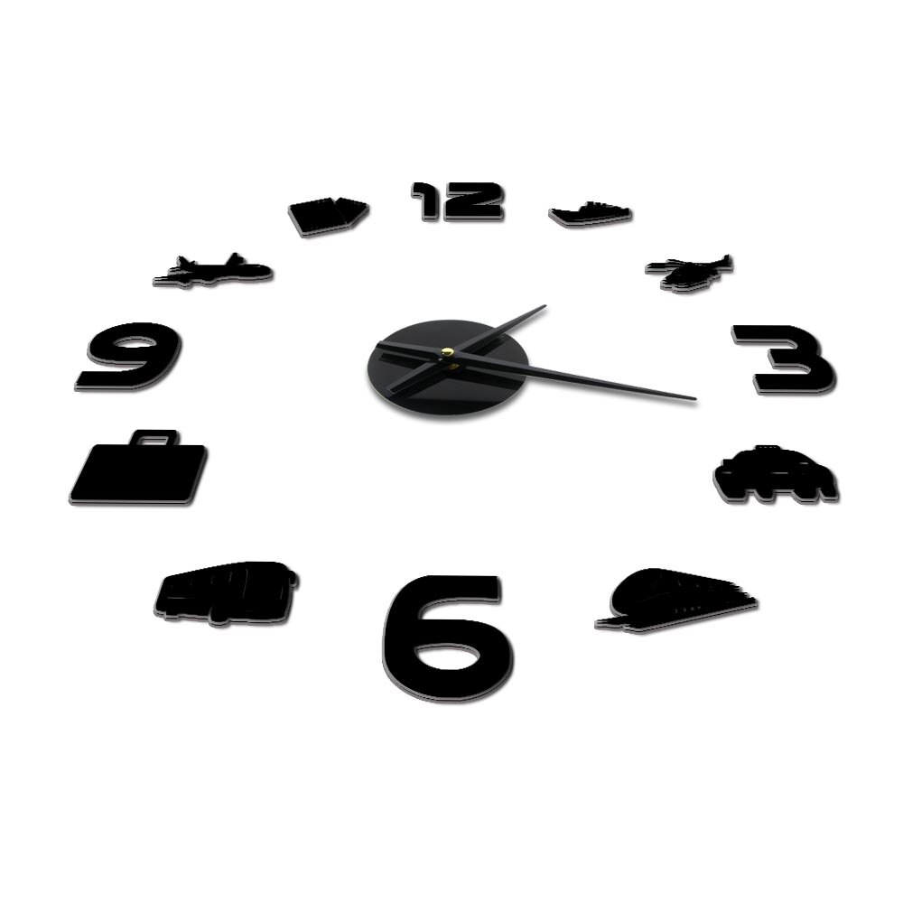 Travel Transport Vehicles DIY Wall Clock With Long Hands Mirror Effect Stickers Self Adhesive Clock Watch For Outing Home Decor