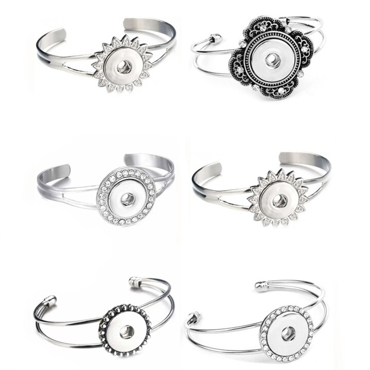 Snap Button Bracelet Cuff Bangle 20mm 18mm Metal Silver plated Snap Bracelet Fit Snaps Buttons Interchangeable Jewelry