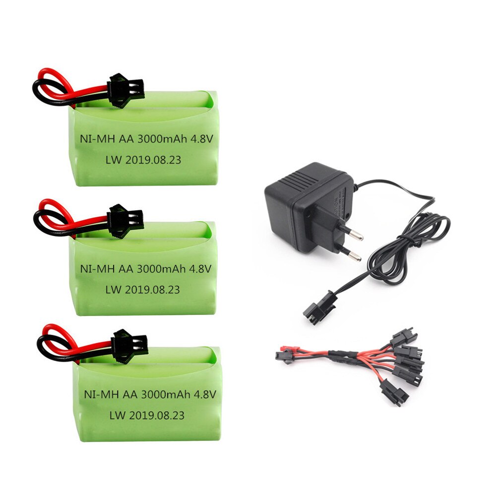 4.8 V 3000 Mah Batterij En Oplader Voor Rc Speelgoed Auto 'S Tanks Robots Boten Guns 4 * Aa 4.8 V 2400 Mah Oplaadbare Batterij