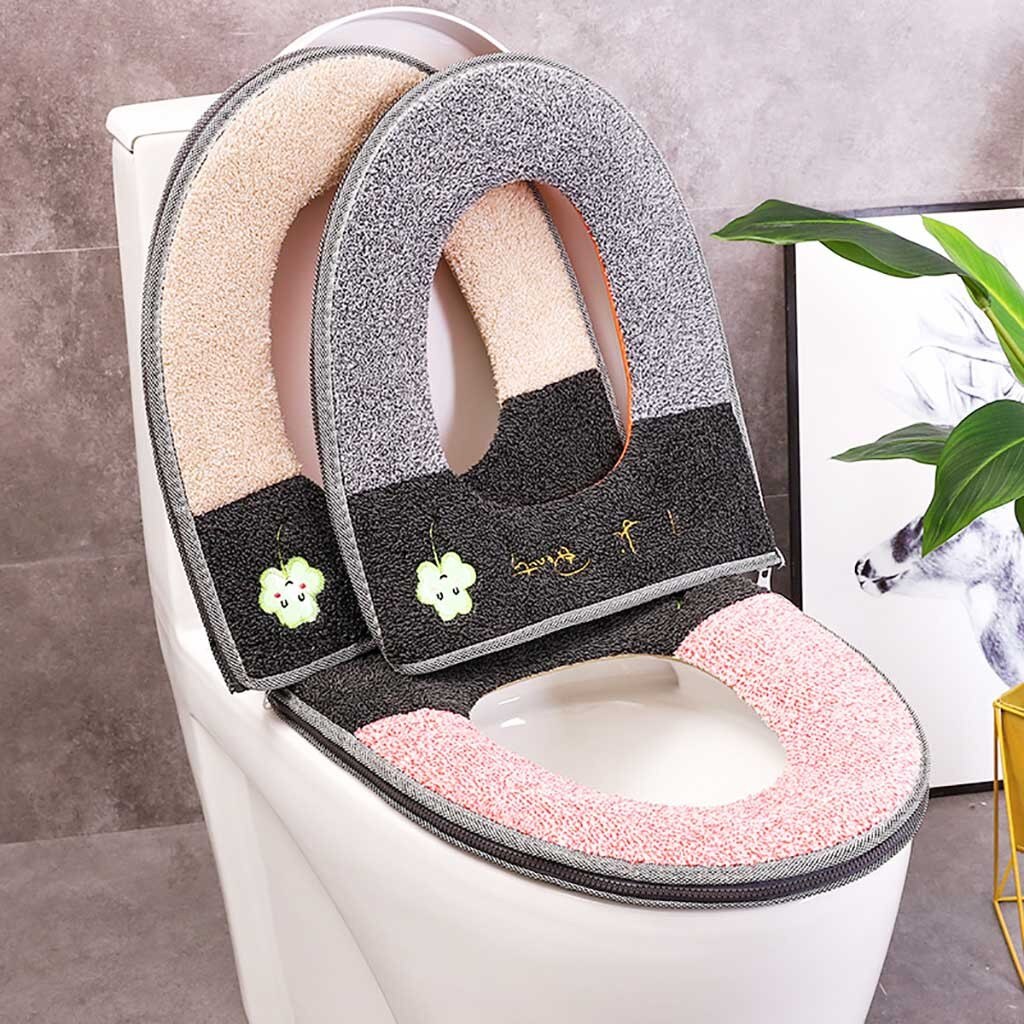 Household Winter Plush Soft Toilet Seat Pad Cover Toilet Seat Zipper With Handle Soft Toilet Seat Cover toilet cushion#pingyou
