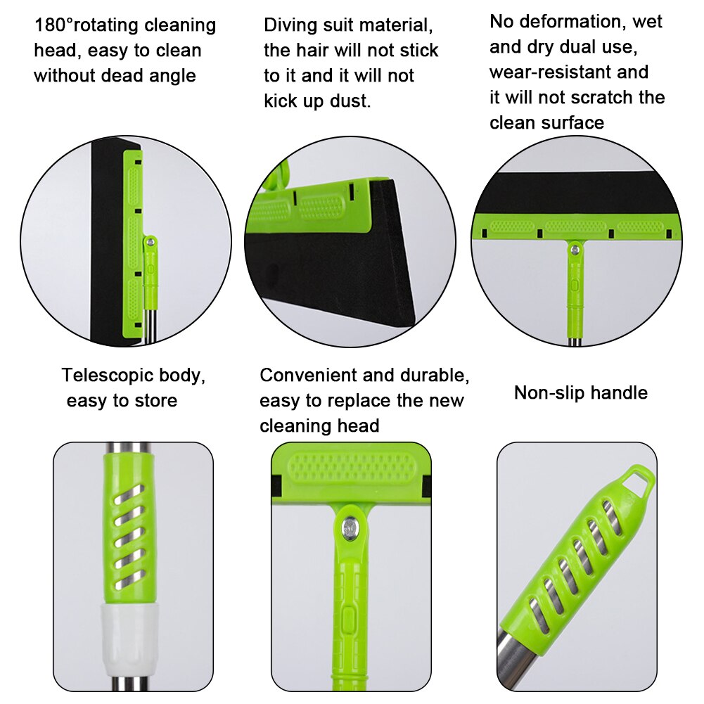 Long Handle Cleaning Brush Window Cleaner Glass Squeegee Telescopic Rod Rotating Head With Cleaning Cloth Rubber Wiper