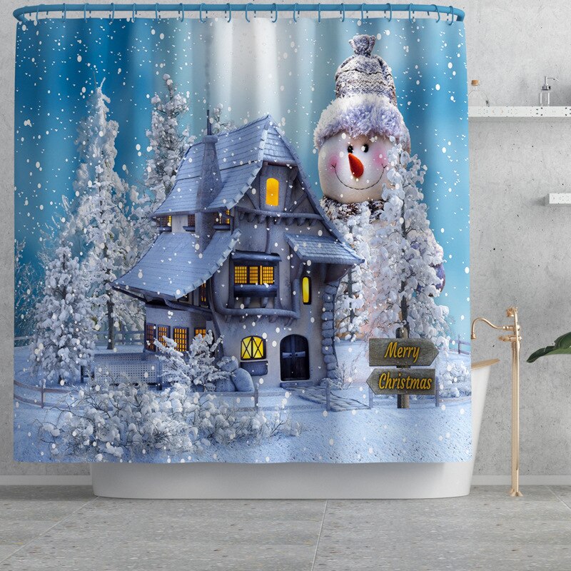 Kerst Badmat En Douchegordijn Set Gedrukt Badkamer Mat Set Anti Slip Badkamer Voet Mat Absorberende Badkamer Tapijt: Shower Curtain-108