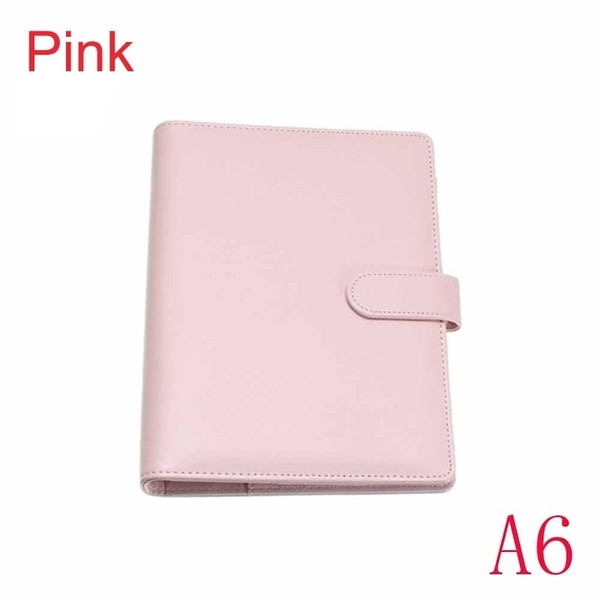 Vintage Refillable Notebook File Folder Notepad Cover Leather Ring Binder Office Supplies: A6 Pink
