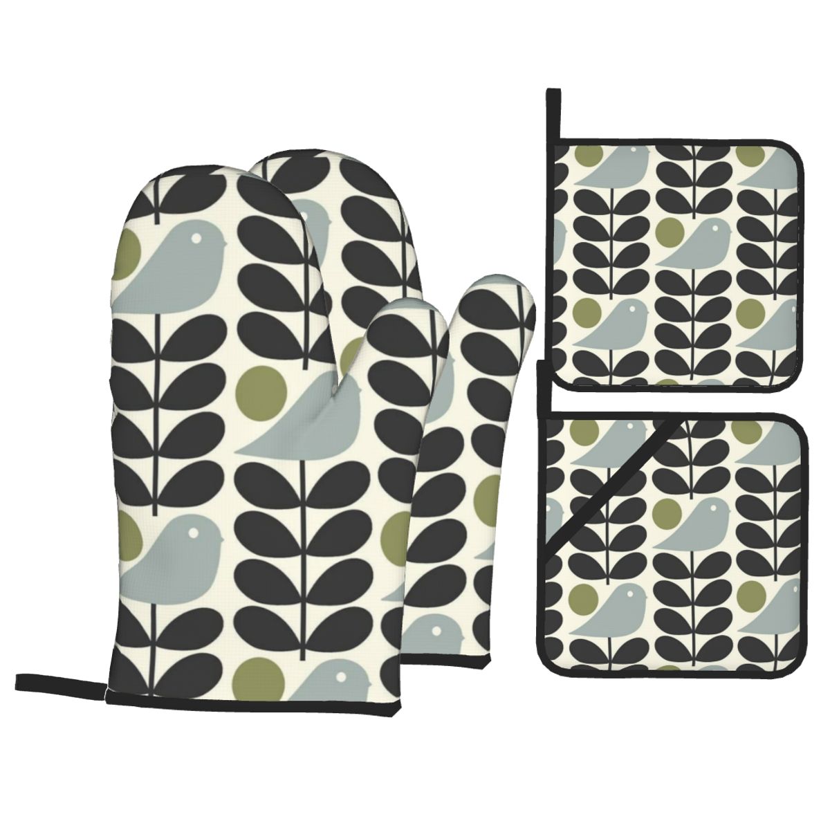 Orla Kiely Oven Mitts and Pot Holders 4pcs Set Heat Resistant Style BBQ Kitchen Gloves for Cooking Baking Grilling Potholder: dark blue