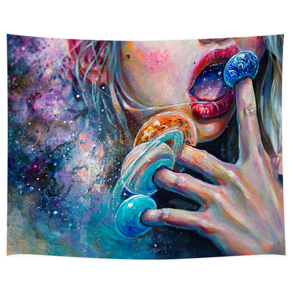 Surreal Oil Painting Sexy Girl on Fantasy Galaxy Tapestry Wall Hanging