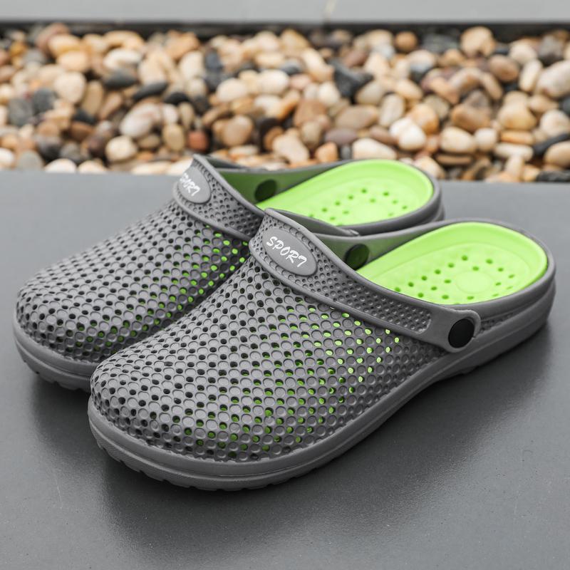 Original Klassische verstopft Garten kippen-Flops Wasser Schuhe Männer Sommer Strand Aqua Slipper draussen Schwimmen Sandalen Plattform Punkte Schuhe: Grau / 9