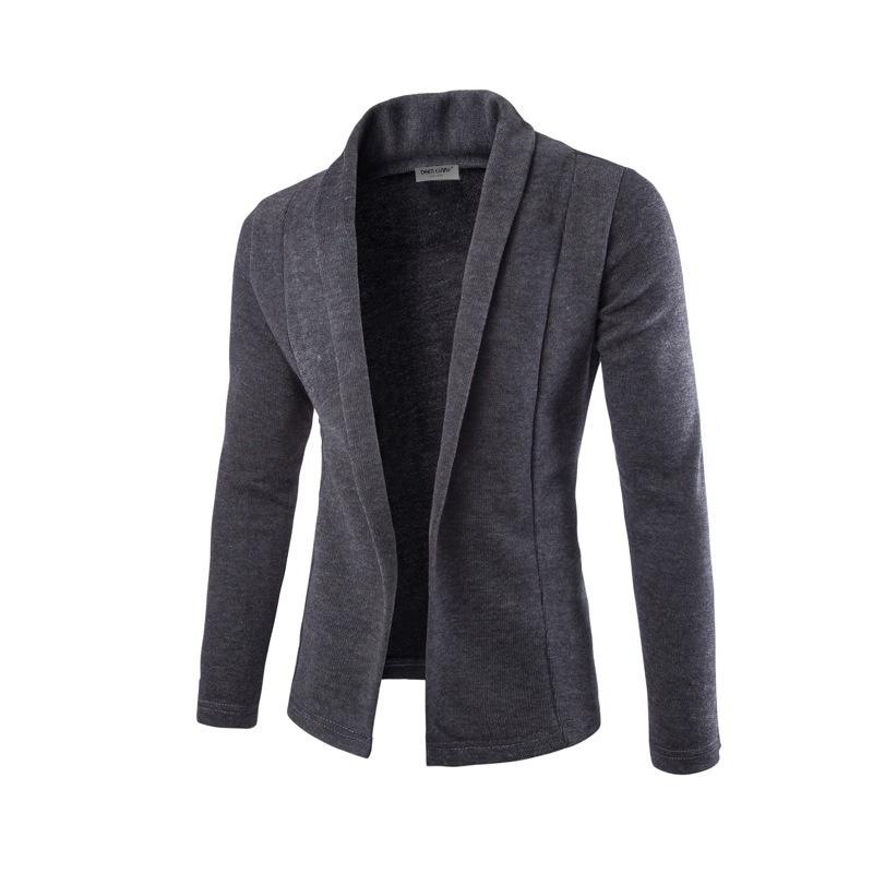 Hommes Blazer automne chandails Cardigan manteaux costume hommes Blazer coupe cintrée homme vestes décontracté couleur unie revers Blazers vêtements: Gris foncé / XXL
